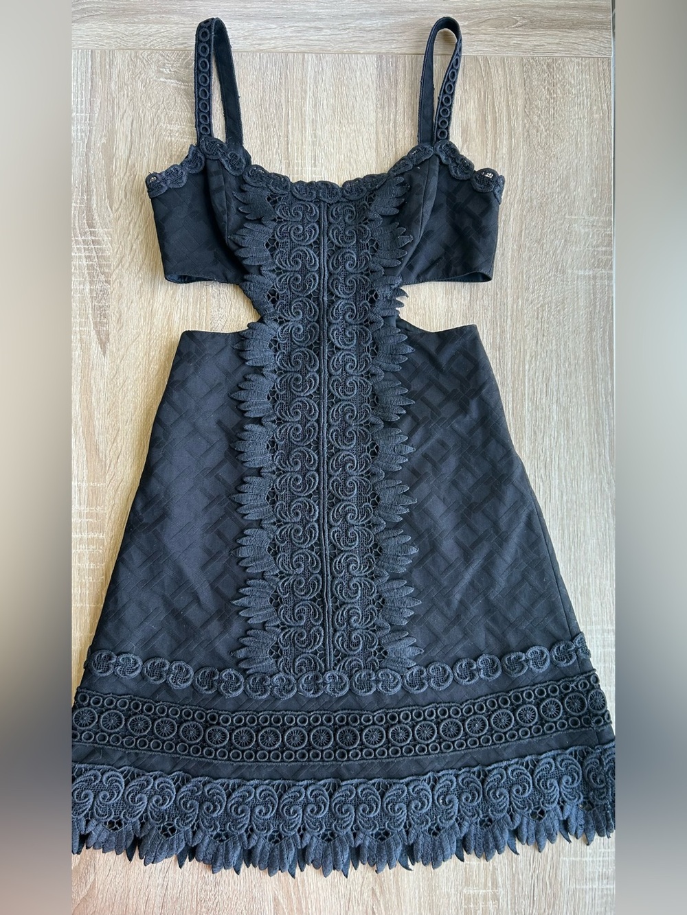 Anna Sui Black Crochet Cut Out Eyelet Mini Dress XS 0